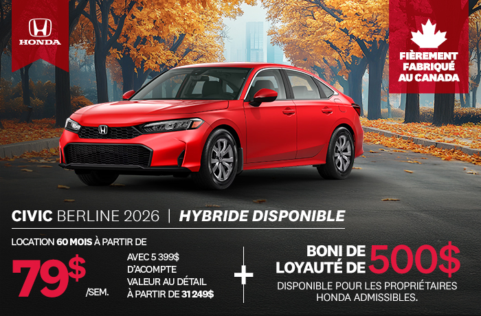 Bannière de Promotion Civic LX 2026